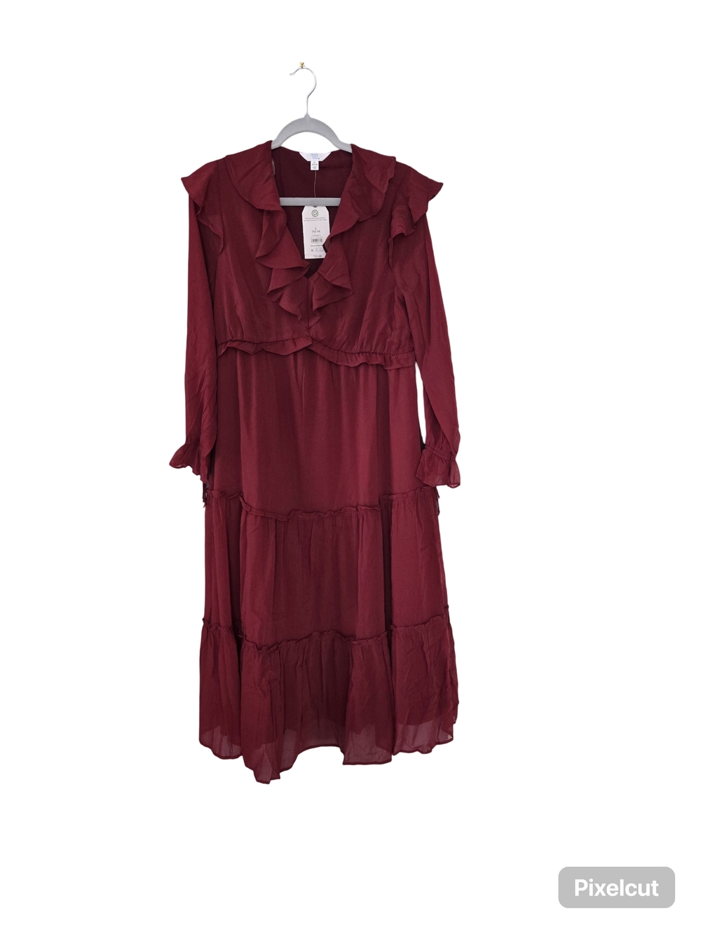 Time and Tru Burgundy Ruffled Tiered Long Sleeve Midi Dress